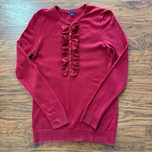 Gap Red Ruffle Front Sweater Size Medium